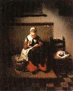 MAES, Nicolaes A Young Woman Sewing oil painting reproduction